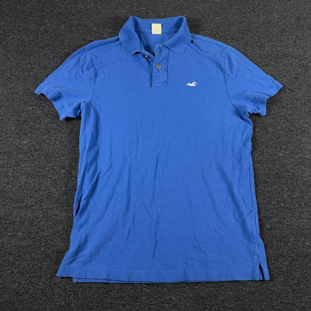 Hollister Polo Shirt Mens L Blue Short Sleeve Embroidered Logo Pique EUC